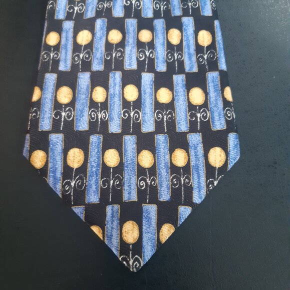 Vintage Bellagio 100% Silk Tie, Blues And Golden Yellow - Picture 4 of 13